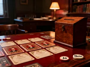 Rozłożone na drewnianym stole płytki do gry Rummikub, ułożone w serie i sekwencje podczas rozgrywki.